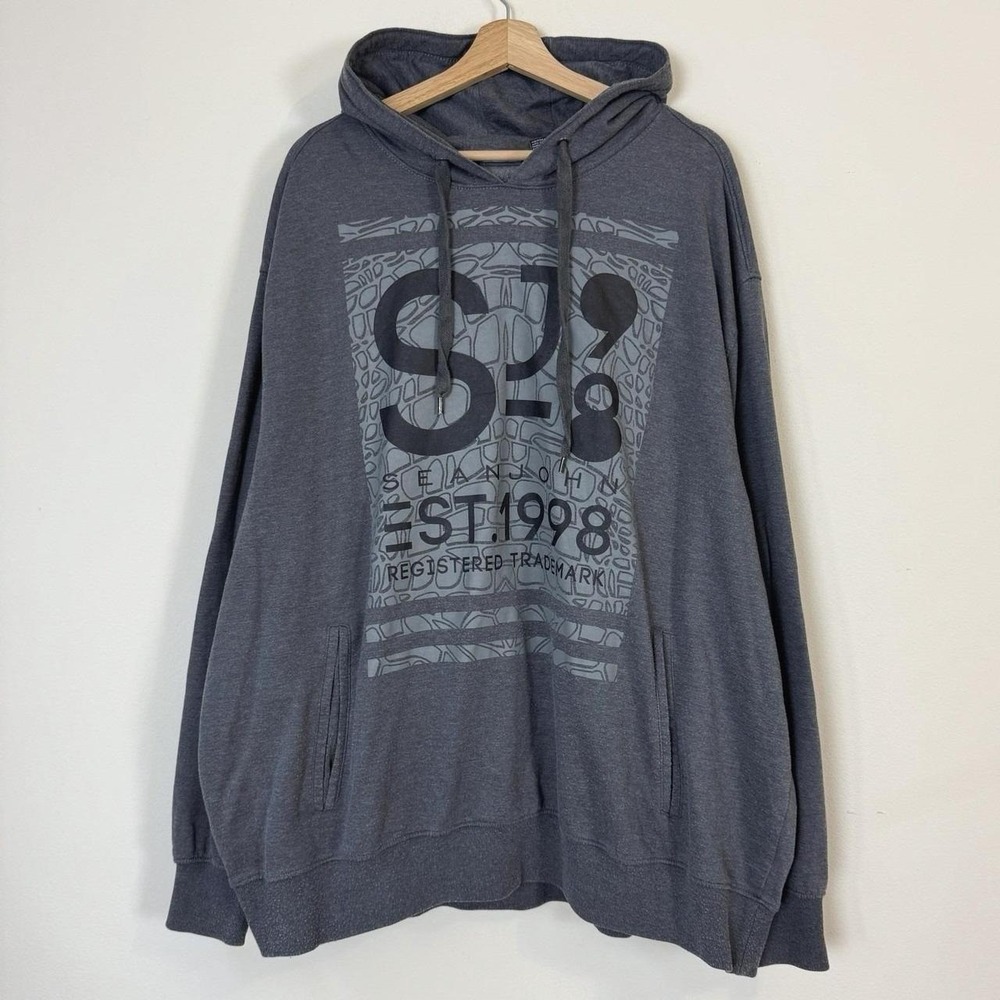 Vintage Y2k Sean John Rap Hip hop Music logo Grey Lightweight Hoodie - 3XL